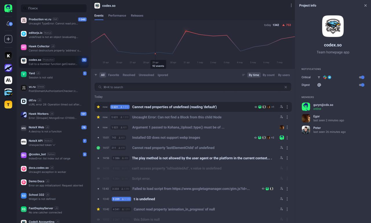 Новый сервис Hawk для отслеживания ошибок от созда