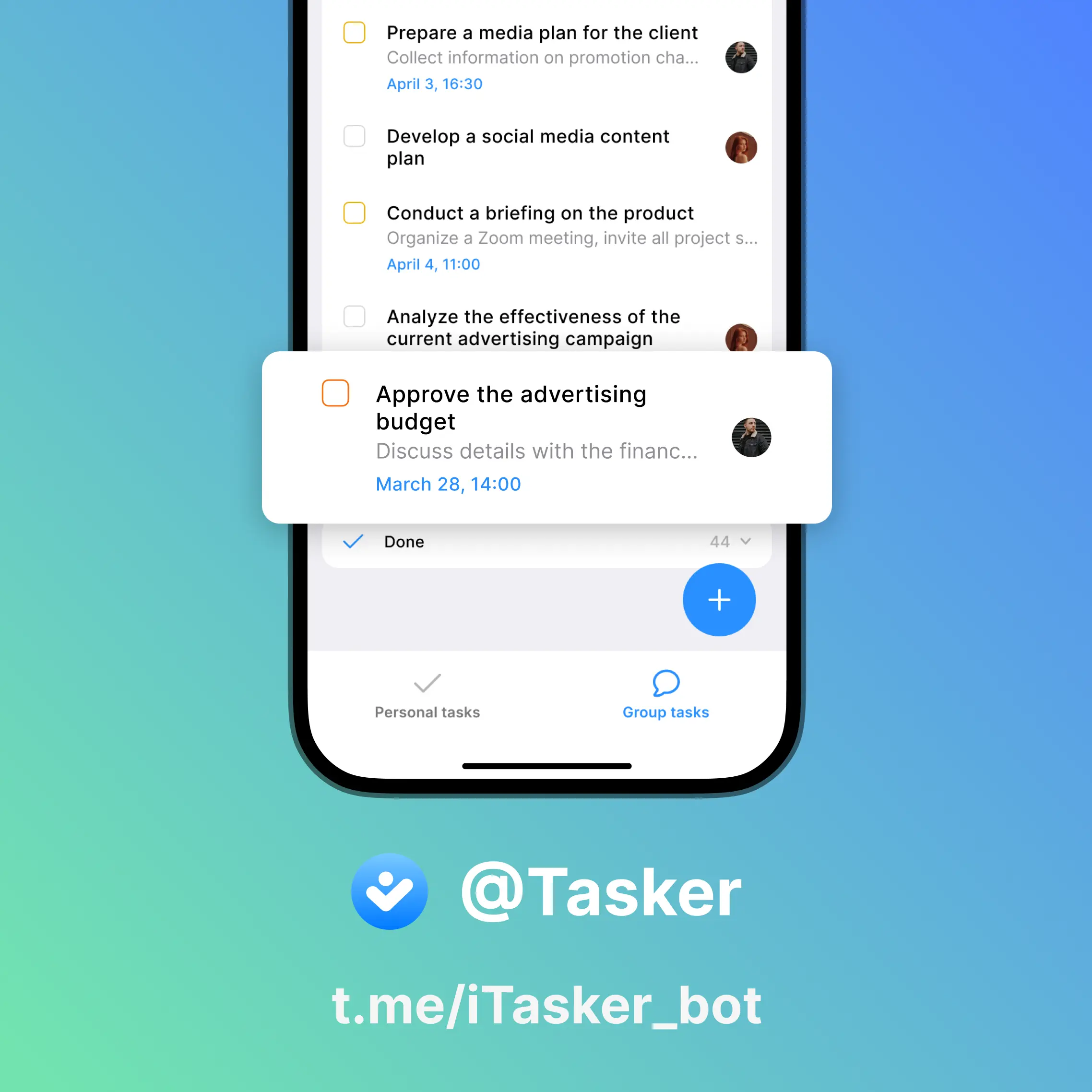 Скриншон экрана группового проекта в iTasker