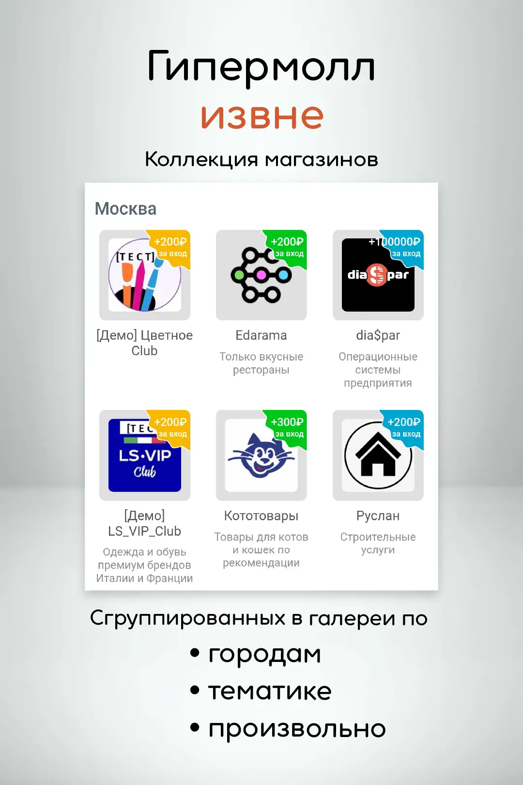 гипермолл — это коллекция магазинов, сгруппированных по тематикам