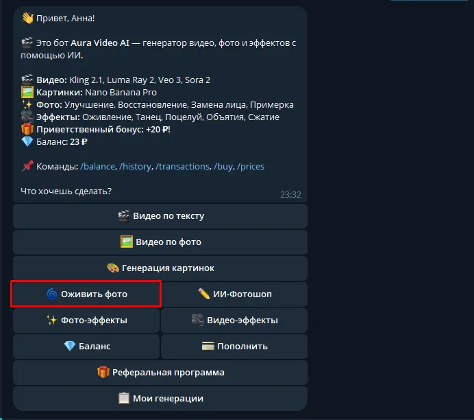 В главном меню выбрать Оживить фото