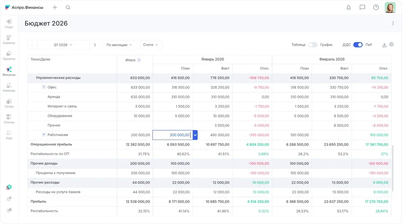 Пример БДР в Аспро.Финансы