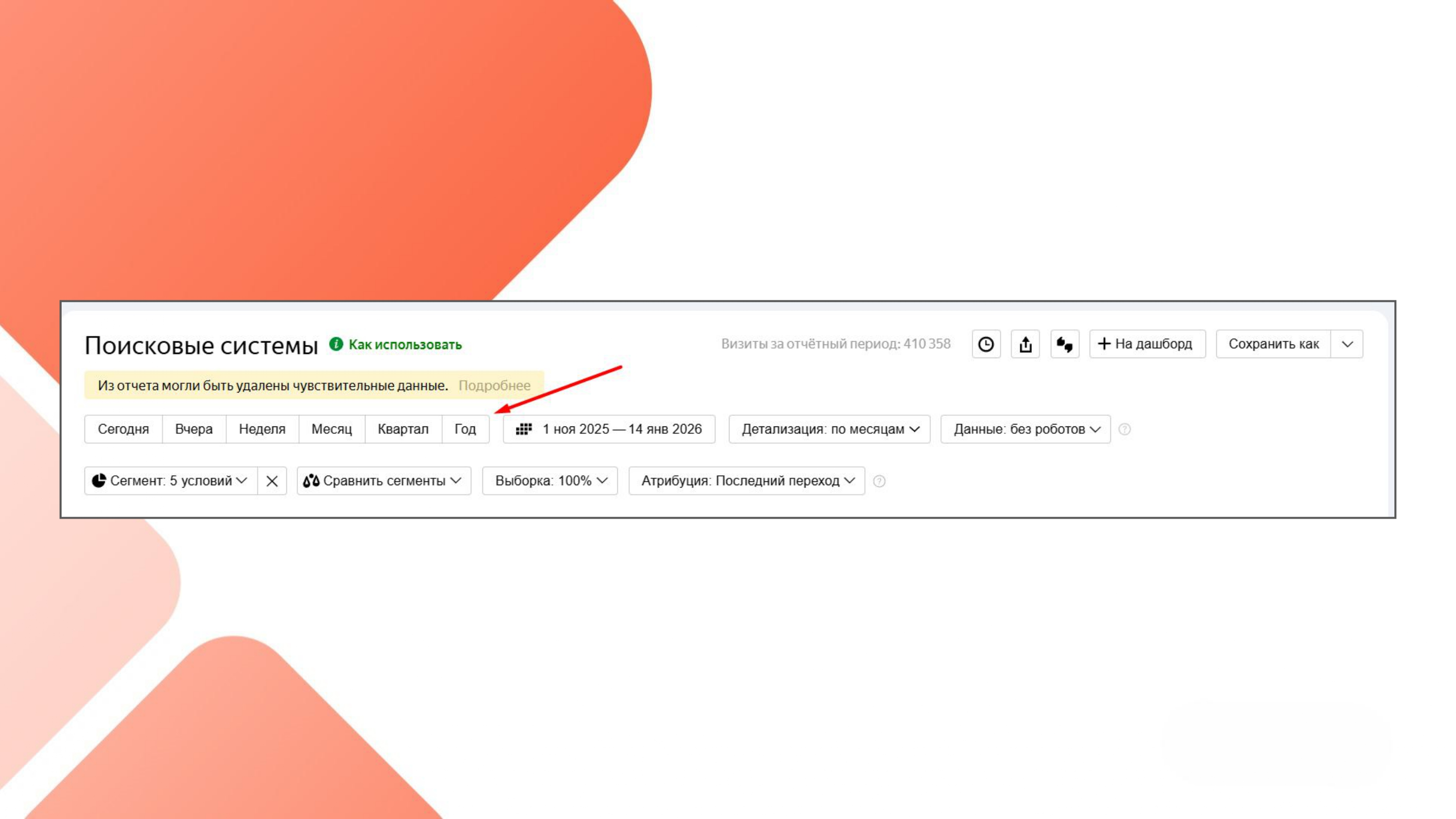 где найти годовой период в Яндекс Метрике