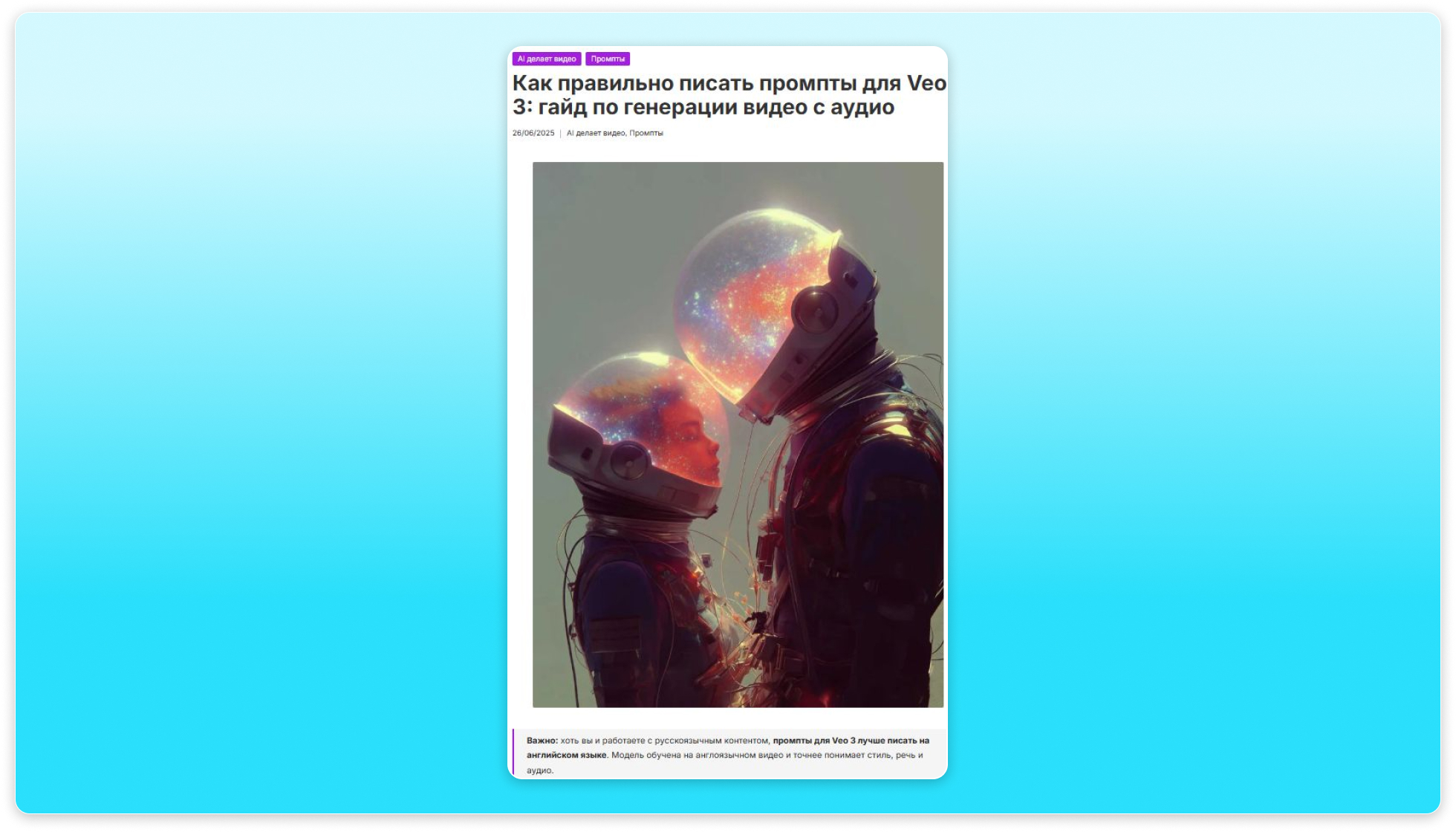 В гайде автор рассказывает, как делать хайповые видеоролики с помощью нейросети VEO 3 от Google 