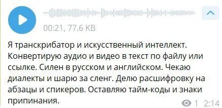 Бот хорошо справился с задачей, даже расставил знаки препинания
