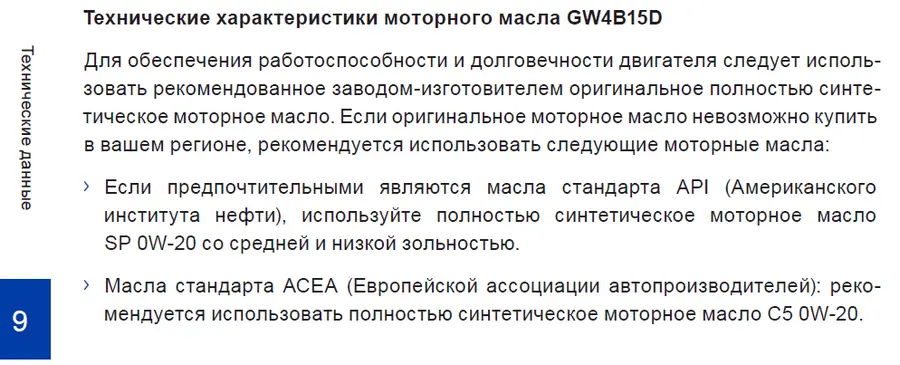 Параметры моторного масла для двигателя GW4B15D из руководства по эксплуатации Haval Jolion — блог автосервиса «Автокрепеж»